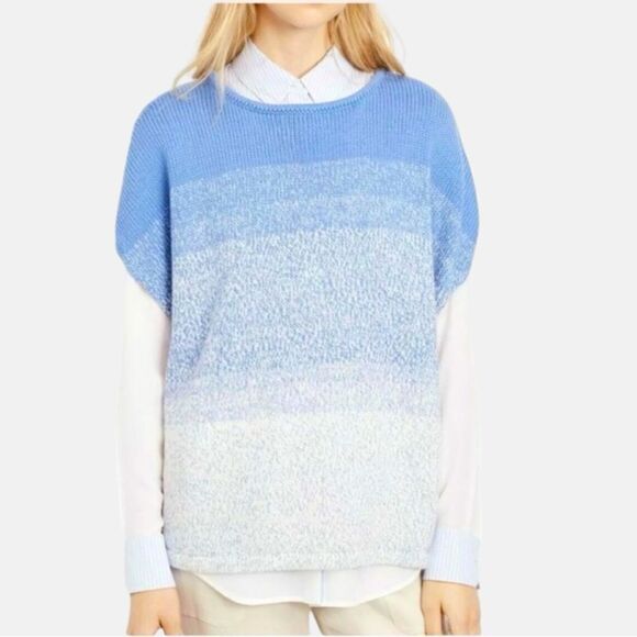 Sz S Vince Cocoon Ombre Marled Knit Blue Short Sleeve Sweater - Picture 1 of 10